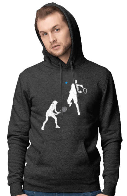Men`s hoodie with prints Tennis. Ball, ground tournament, hard, players, prize fund, racket, soil, sponsor, tennis, tournament grid. 2070702