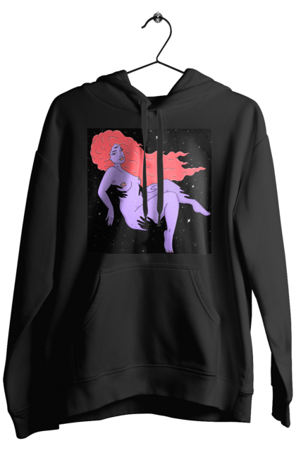 Чоловіче худі з принтом "Фіолетова Дівчина В Чорній Дирі". Дівчина, лапають. 2070702