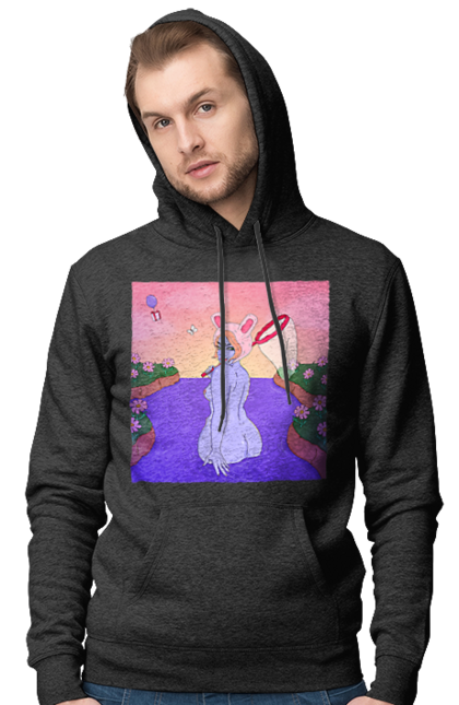 Чоловіче худі з принтом "Фіолетова Дівчина На Полюванні". Гола, дівчина, сачок. 2070702