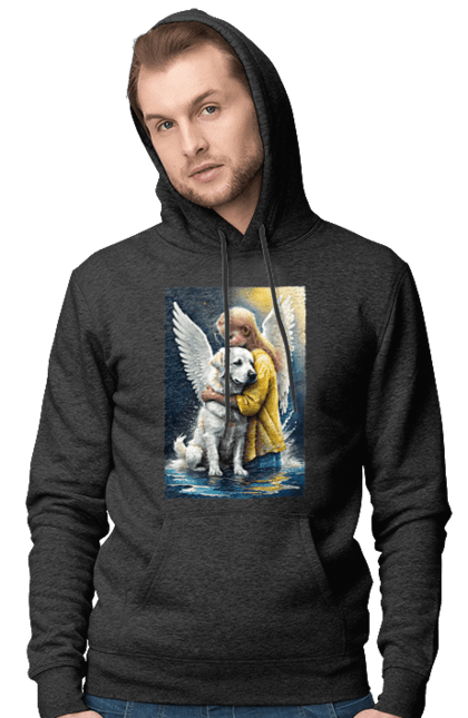 Чоловіче худі з принтом "Дівчинка та собака ангел [память загиблим тваринам]". Дівчинка та собака, крим, нова каховка, память загиблим тваринам, собака ангел, україна, херсон. 2070702