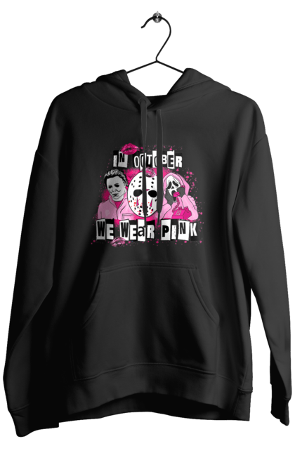 Men's hoodie with prints In October we wear pink. Costume, halloween, holiday, horror, october, october 31, pink, villains. 2070702