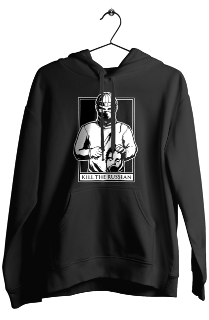 Чоловіче худі з принтом "Kill the russian". Kill the russian принт, вбити, вбити росіянина, зсу, кіл зе рашен, патріотична. 2070702