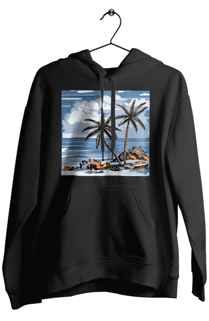 Чоловіче худі з принтом "Пальми І Небо". Море, небо, пальми, хмари. 2070702