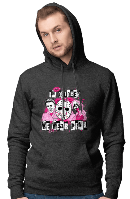 Men's hoodie with prints In October we wear pink. Costume, halloween, holiday, horror, october, october 31, pink, villains. 2070702