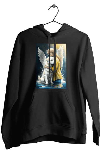 Чоловіче худі з принтом "Дівчинка та собака ангел [память загиблим тваринам]". Дівчинка та собака, крим, нова каховка, память загиблим тваринам, собака ангел, україна, херсон. 2070702