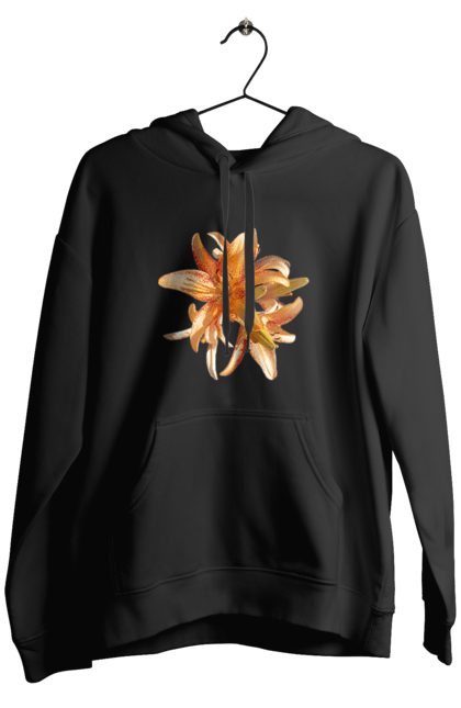 Men`s hoodie with prints Orange lily. Beauty, flower, lily, nature, orange, solar. 2070702