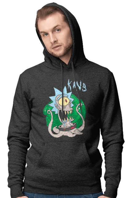 Men's hoodie with prints Rick and Morty. Adventures, black humor, cartoon, rick, rick and morty, sci-fi, tragicomedy. 2070702