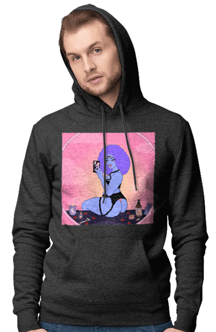 Чоловіче худі з принтом "Фіолетова Дівчина Фото У Дзеркалі". Білизна, дзеркало, фото. 2070702