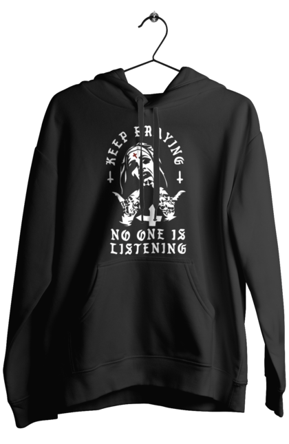 Мужское худи с принтом Продолжай молиться никто не слушает. Крутая, модная, молодежная, монашка, никто не слушает, продолжай молиться, стильная, фак. 2070702