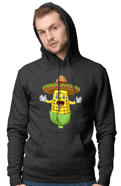 Men`s hoodie with prints Sombrero Corn. Corn, food, sombrero. 2070702