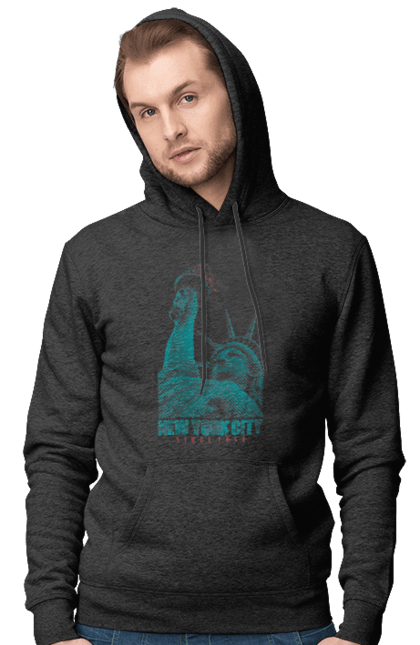 Men's hoodie with prints New York City. America, big apple, cities, new york, states, statue of liberty, tourism, usa. 2070702