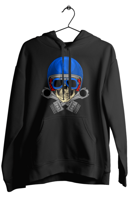 Чоловіче худі з принтом "череп мотолюбитель". Байкер, окуляри, череп, шолом. 2070702