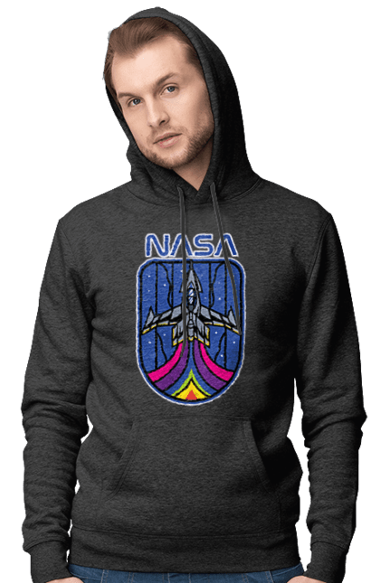 Men's hoodie with prints NASA. Aeronautics, astronautics, aviation, nasa, research, rocket, science, space, technologies, usa. 2070702