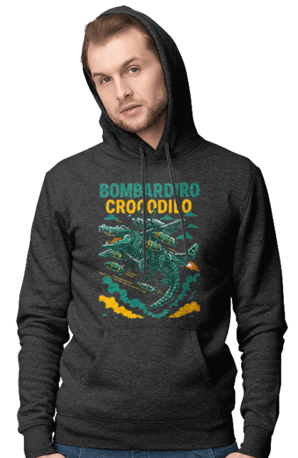 Men`s hoodie with prints Bombardino Crocodilo. Bombardino, bombardino crocodilo, bombardiro crocodile, brainrot, crocodile, crocodile meme, crocodile plane, crocodilo, italian brainrot, meme. 2070702