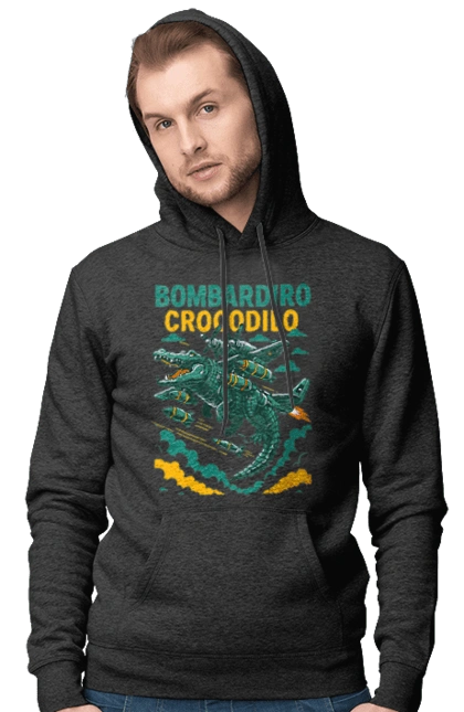Men`s hoodie with prints Bombardino Crocodilo. Bombardino, bombardino crocodilo, bombardiro crocodile, brainrot, crocodile, crocodile meme, crocodile plane, crocodilo, italian brainrot, meme. 2070702