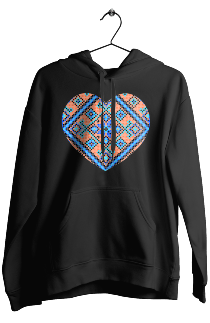 Men`s hoodie with prints Heart embroidery. Cross stitch, embroidered shirt, embroidery, heart, i love ukraine, symbols of ukraine, traditions of ukraine, ukraine. 2070702