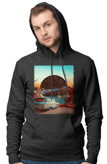 Чоловіче худі з принтом "Картина, машина біля річки". Картина, машина, планета, прикол, ретро, річка. 2070702