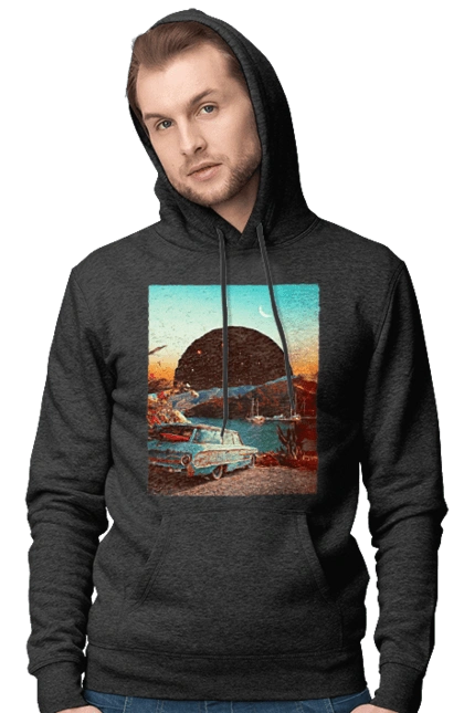 Painting, car by the river