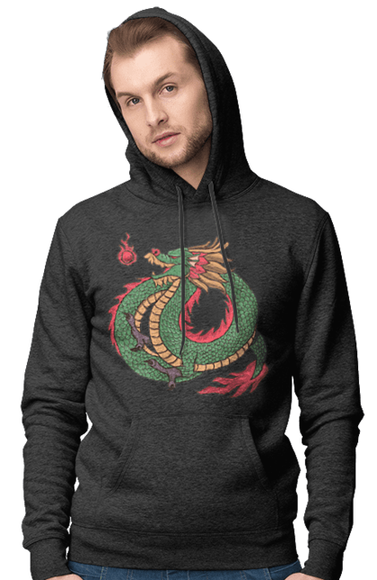 Men's hoodie with prints The Dragon. Animal, chinese dragon, dragon, green dragon, symbol. 2070702