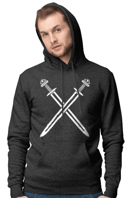 Чоловіче худі з принтом "Два схрещені мечі". Вікінги, зброя, меч, мечі, схрещені мечі. CustomPrint.market