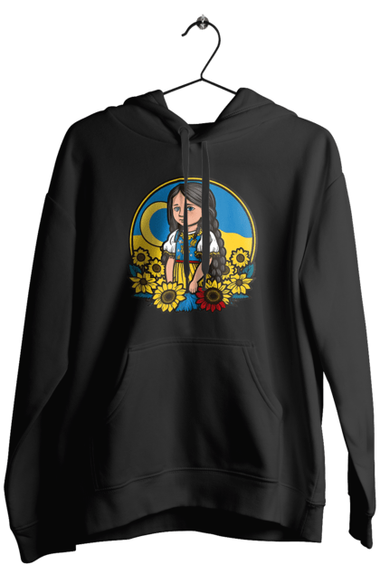 Чоловіче худі з принтом "Мила Українська дівчинка". Блакитний, жовтий, жовто-блакитний, зроблено в україні, патріот, патріоти україни, підтримую україну, прапор україни, україна, українська дівчинка. 2070702