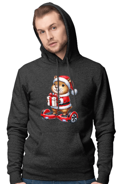 Men's hoodie with prints Christmas Capybara with a Gift. Animal, capybara, christmas, christmas capybara, gift, holiday, new year, new year`s gift, santa. 2070702