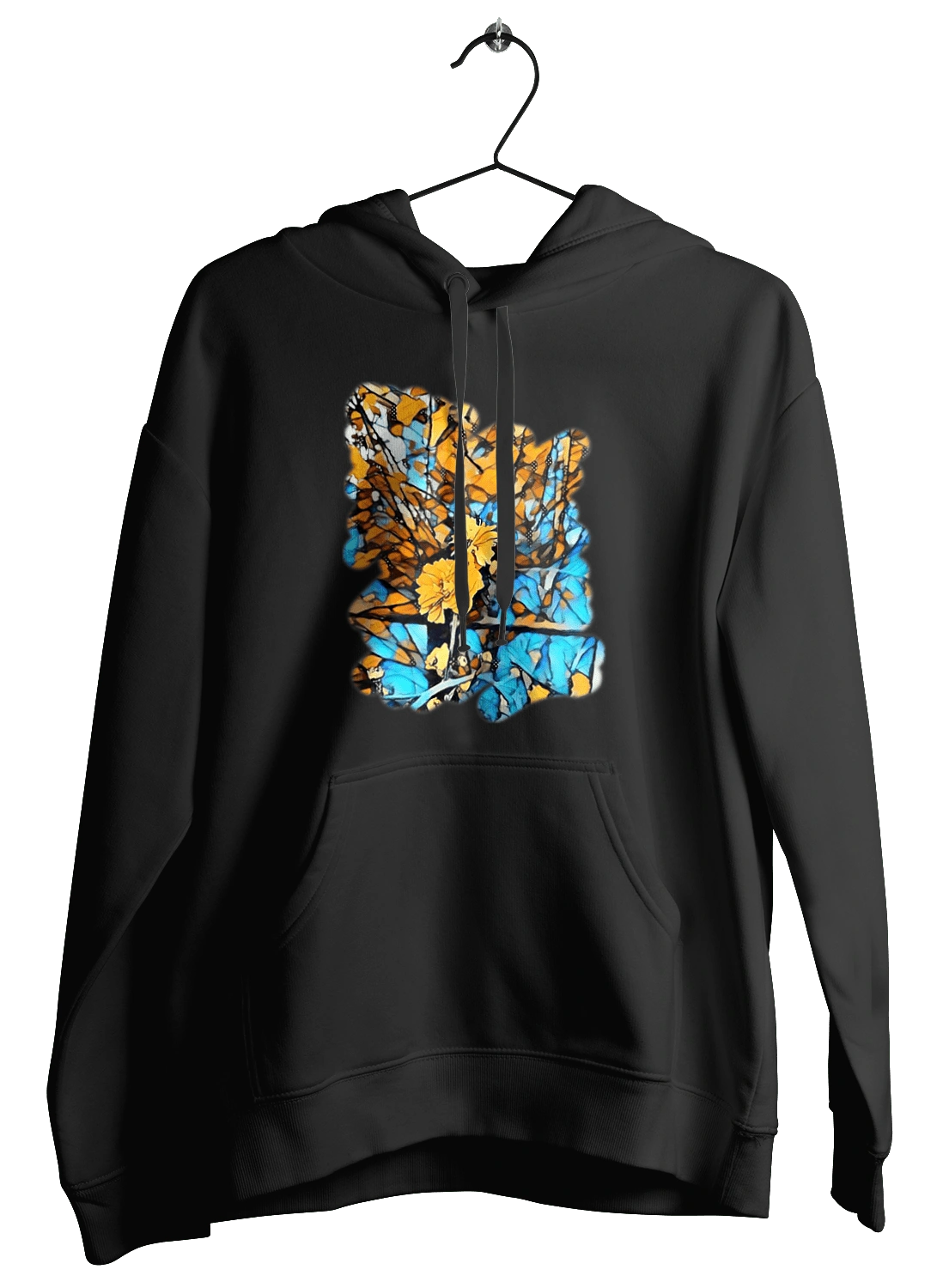 Желтые цветы на синем фоне.