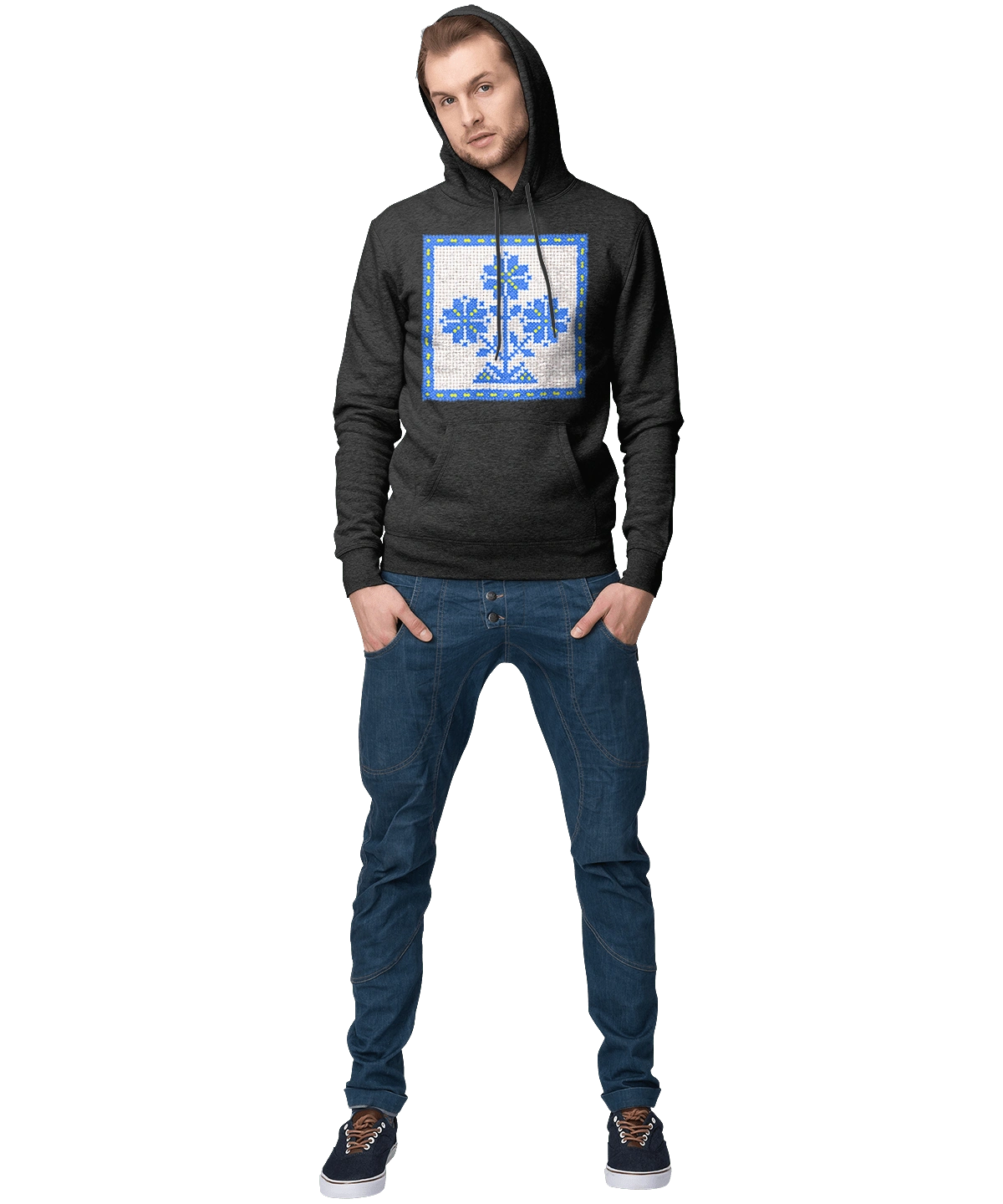 Желто голубая вышивка цветы