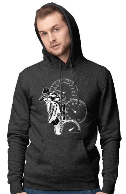 Чоловіче худі з принтом "Мотоцикл І Швидкість Білий". Мото, мотоцикл, швидкість. 2070702