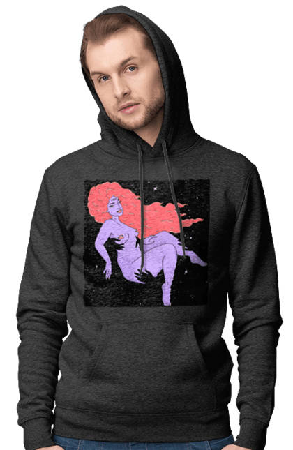 Чоловіче худі з принтом "Фіолетова Дівчина В Чорній Дирі". Дівчина, лапають. 2070702