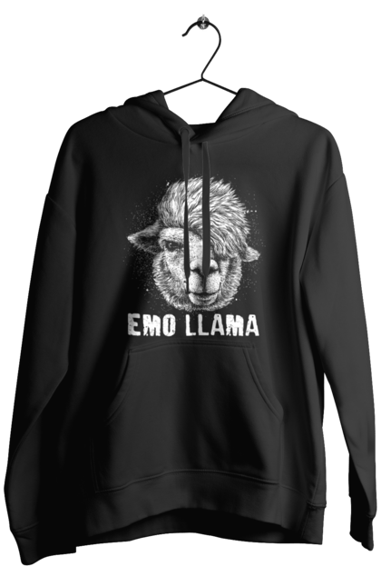 Men's hoodie with prints Emo Llama. Alpaca, animals, distressed, emo, funny, llama, vintage. 2070702