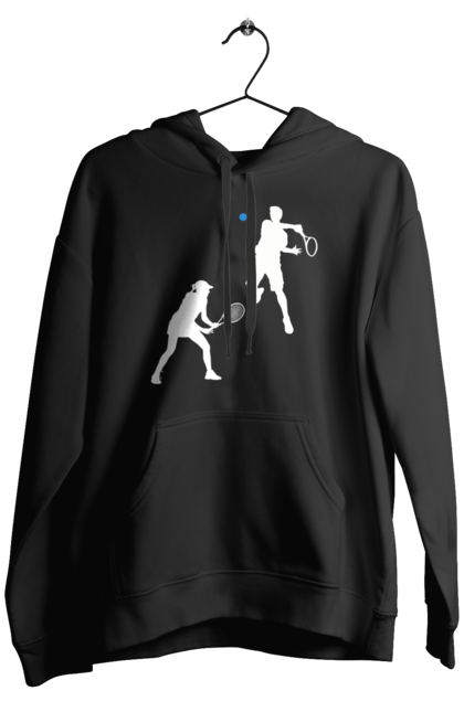 Men`s hoodie with prints Tennis. Ball, ground tournament, hard, players, prize fund, racket, soil, sponsor, tennis, tournament grid. 2070702