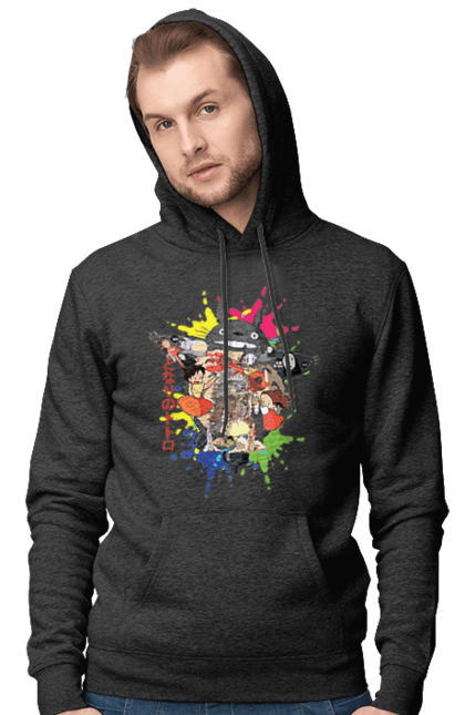 Men's hoodie with prints Totoro. Adventures, anime, comedy drama, fantasy, film, my neighbor totoro, tv series. 2070702