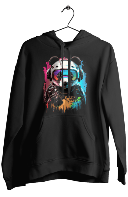 Чоловіче худі з принтом "Панда в VR шолом". Віртуальна реальність, гік, панда, персонаж, шолом. 2070702