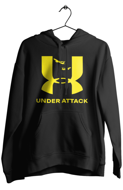 Чоловіче худі з принтом "Under Attack yellow". Андер армор, бренди, гумор, приколи, прикольні, ундер армор. 2070702