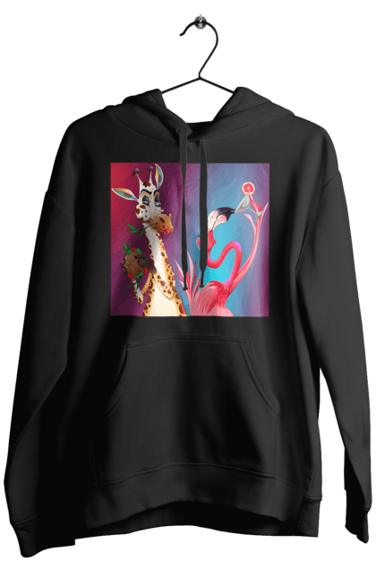 Чоловіче худі з принтом "Жираф І Фламінго На Вечірці". Жираф, їжа, коктейль, фламінго. 2070702