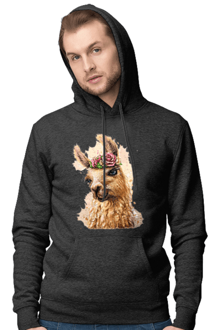 Men`s hoodie with prints Lama Portrait. Animal, lama, portrait. 2070702