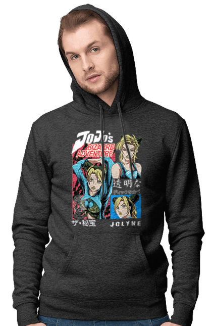 Men's hoodie with prints JOJO Jolyne Cujoh. Anime, jojo, jojo`s bizarre adventure, jojo’s bizarre adventure, jolyne cujoh, manga. 2070702