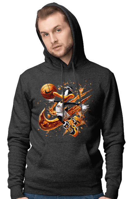 Men's hoodie with prints Daffy Duck Nike. Cartoon, character, daffy duck, duck, looney tunes, merrie melodies, nike, warner brothers. 2070702