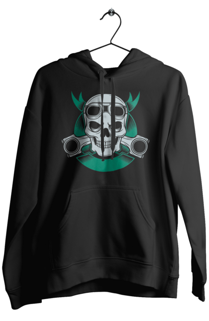 Чоловіче худі з принтом "череп мотолюбитель". Байк, мото, окуляри, череп. 2070702