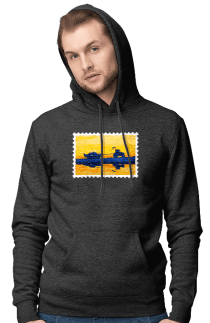 Чоловіче худі з принтом "Нова марка, трактор що тягне танк". Добрий вечір, доброго вечора, марка, марка україни, марка укрпочта, ні війні, трактор тягне танк, тракторні війська, укрпочта. 2070702