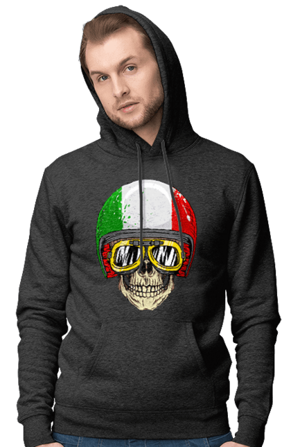 Чоловіче худі з принтом "Череп в мотошоломі". Мото, окуляри, череп, шолом. 2070702