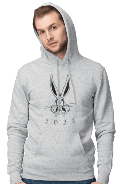 Чоловіче худі з принтом "Кролик 2023". 2023, заєць, зайчик, зима, кролик, новий рік, новорічне. CustomPrint.market