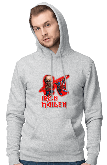 Чоловіче худі з принтом "Залізна діва". Band logo, heavy music, iron maiden, monster, rock band, rock music, важка музика, залізна діва, логотип групи, монстр, рок, рок-гурт. PrintMarket - інтернет-магазин одягу та аксесуарів з принтами плюс конструктор принтів - створи свій унікальний дизайн