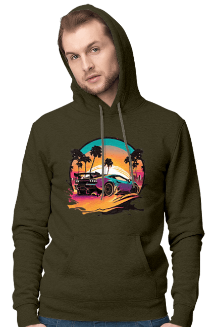 Men`s hoodie with prints Lamborghini Synthwave. Car, laamba, lamborghini, synthwave. 2070702