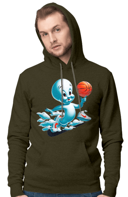 Men's hoodie with prints Casper. Ball, basketball, casper, ghost, movie, sneakers, sport. 2070702