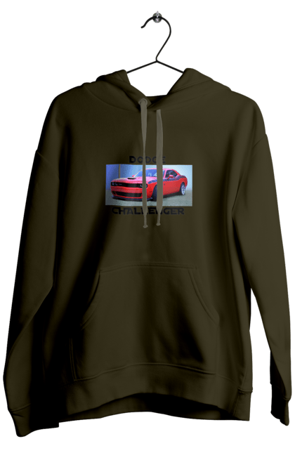 Men`s hoodie with prints Dodge challenger. An american legend, auto, car, classic car, cult car, dodge challenger, oil car, powerful car. 2070702