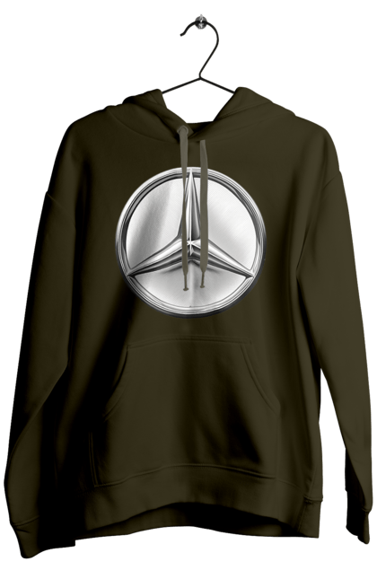 Men`s hoodie with prints Mercedes Benz Logo Metallic. Avto, cars, mercedes, mercedes-benz, mercedes-benz logo. 2070702