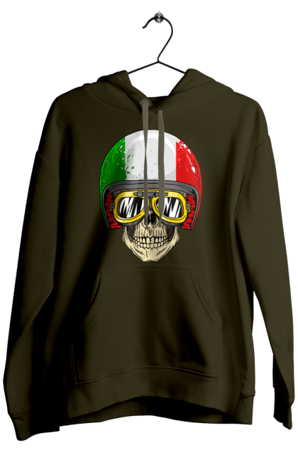 Чоловіче худі з принтом "Череп в мотошоломі". Мото, окуляри, череп, шолом. 2070702