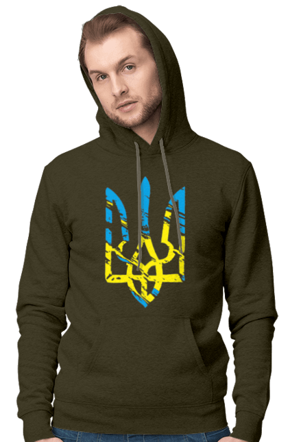 Men`s hoodie with prints With Coat of Arms. Coat of arms, patriotic, trident, with a trident. 2070702